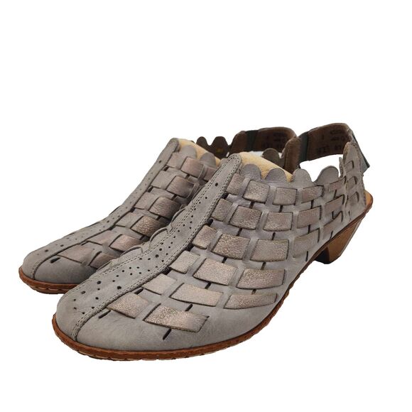 Rieker Sina Mules Sandals Womens Size US 9.5 EU 41 Woven Leather Azure/Grey - Picture 1 of 11